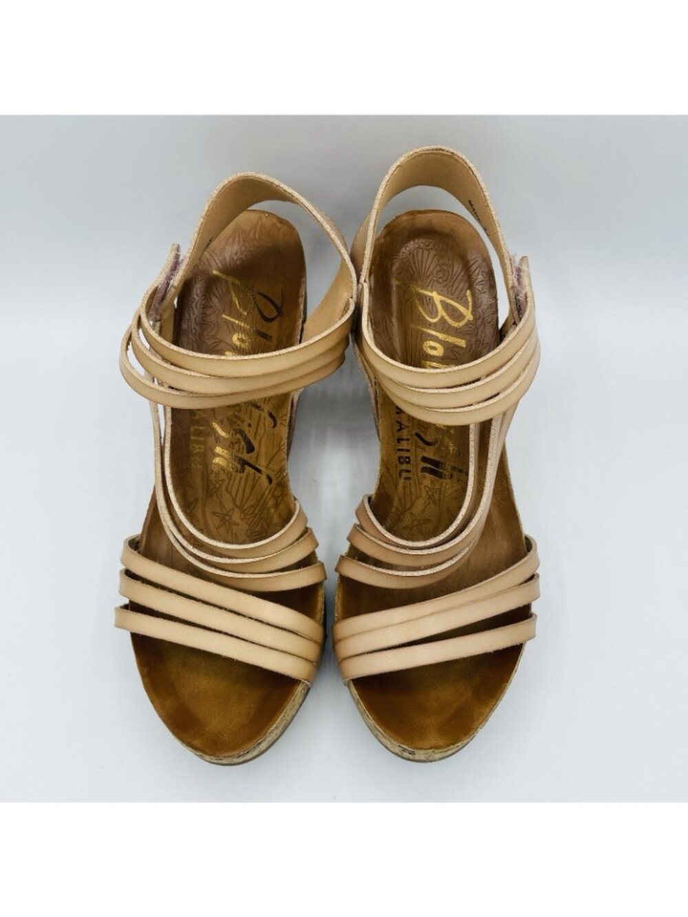 Blowfish Malibu Womens Shoes Size 8.5 Brown Cork Wedge High Heels Casual Strappy - Picture 5 of 11